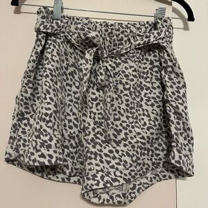 Aerie Gray Leopard Print Shorts with Pockets and Tie Belt